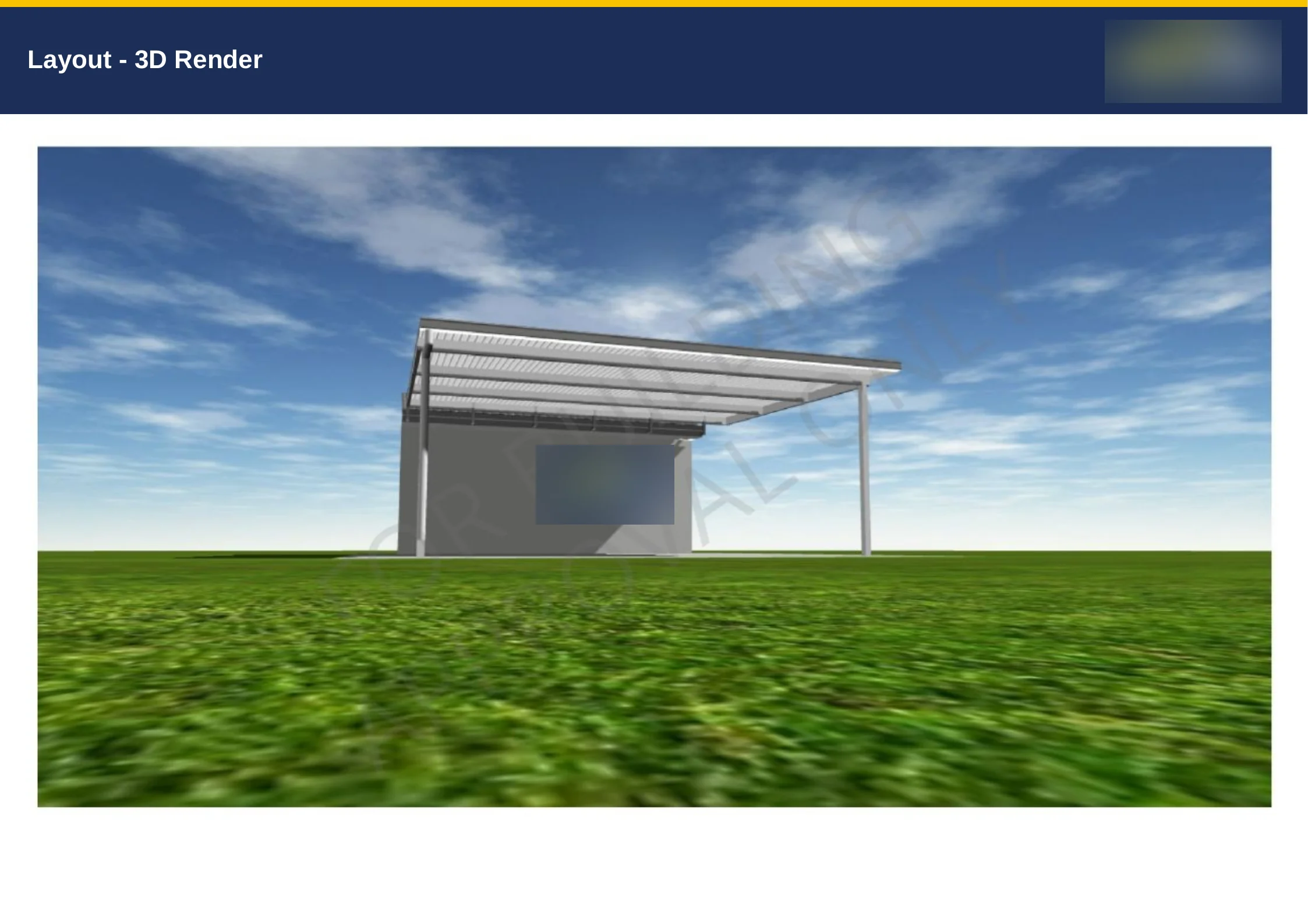 The printed quote's 3D render page. The same attached skillion patio, now under the quote's own header.